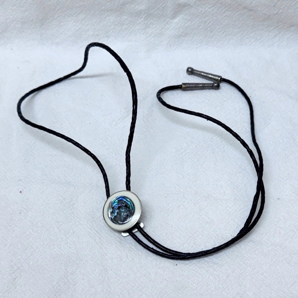 Iridescent Abalone Pendant on Black Cord Necklace